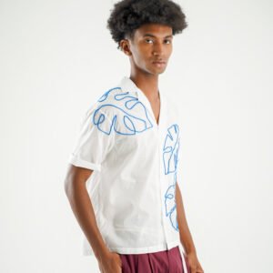 MGSH47 WHITE SHIRT LEAF BLUE